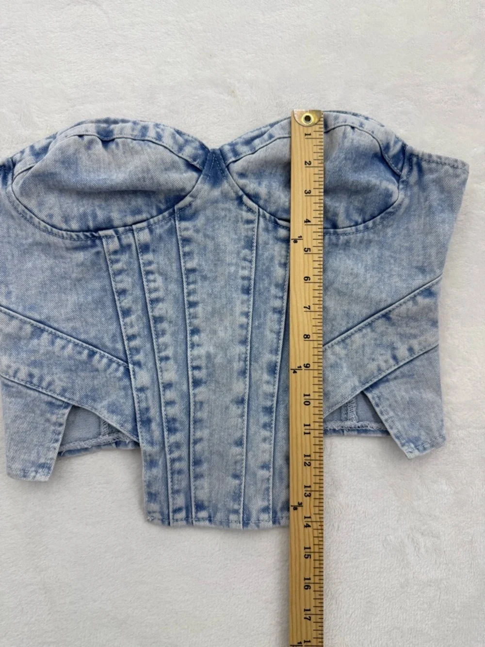 PrettyLittleThing denim corset top Size US 10 Light Blue Acid Wash Festival - Picture 2 of 7